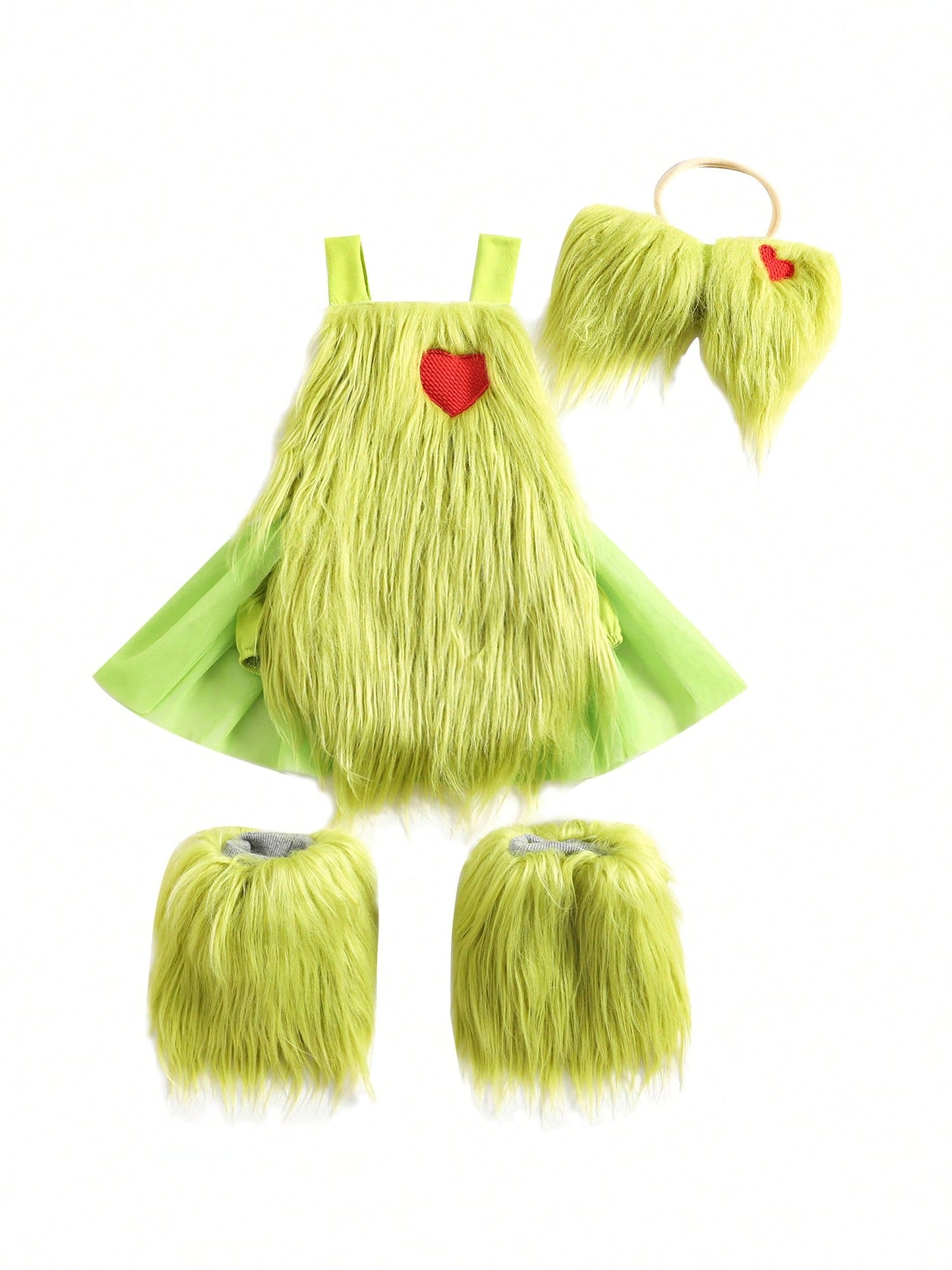 Christmas Baby Costumes Baby Girl Outfit Furry Sleeveless Romper Headband Leg Warmer Green Monster Cosplay Costume