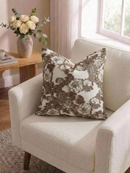 Cirelle 1pc/2pcs Brown Floral Throw Pillow Cover, Textured Jacquard Cushion Case, Coffee & Cream Vintage Decorative Pillow Shell For Couch Sofa Bedroom Living Room Home Decor (No Insert)