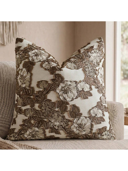 Cirelle 1pc/2pcs Brown Floral Throw Pillow Cover, Textured Jacquard Cushion Case, Coffee & Cream Vintage Decorative Pillow Shell For Couch Sofa Bedroom Living Room Home Decor (No Insert)