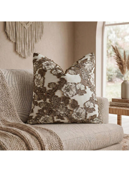 Cirelle 1pc/2pcs Brown Floral Throw Pillow Cover, Textured Jacquard Cushion Case, Coffee & Cream Vintage Decorative Pillow Shell For Couch Sofa Bedroom Living Room Home Decor (No Insert)