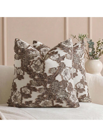 Cirelle 1pc/2pcs Brown Floral Throw Pillow Cover, Textured Jacquard Cushion Case, Coffee & Cream Vintage Decorative Pillow Shell For Couch Sofa Bedroom Living Room Home Decor (No Insert)