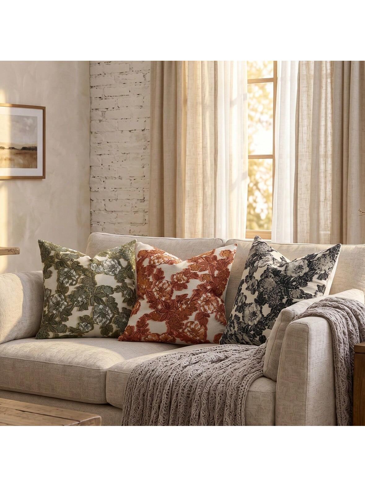 Cirelle 1pc/2pcs Brown Floral Throw Pillow Cover, Textured Jacquard Cushion Case, Coffee & Cream Vintage Decorative Pillow Shell For Couch Sofa Bedroom Living Room Home Decor (No Insert)