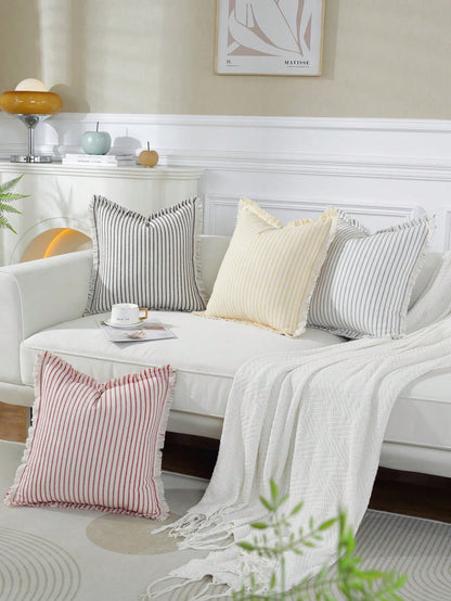 Cirelle 1pc Farmhouse Style Fringe Decorative Throw Pillow Cover, Home Decor