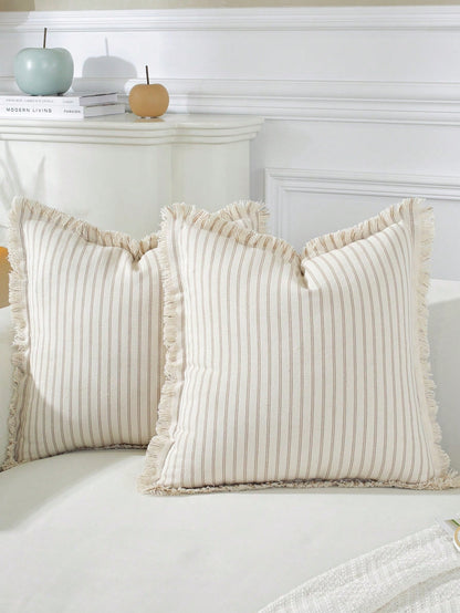 Cirelle 1pc Farmhouse Style Fringe Decorative Throw Pillow Cover, Home Decor