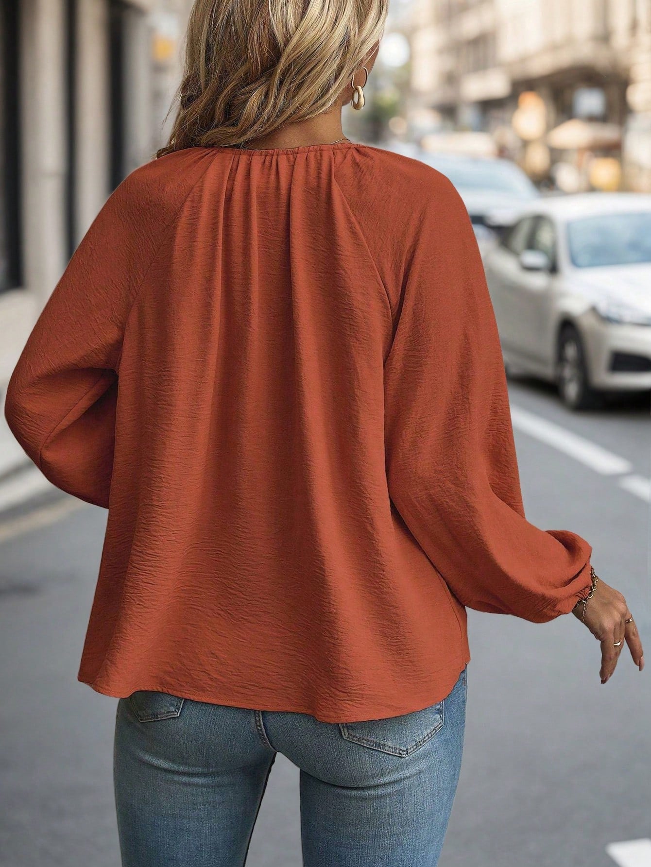Clasi Plus Size Women's Front-Tied Lantern Sleeve Blouse Fall Cloth For Women