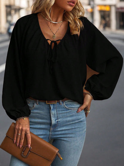 Clasi Plus Size Women's Front-Tied Lantern Sleeve Blouse Fall Cloth For Women