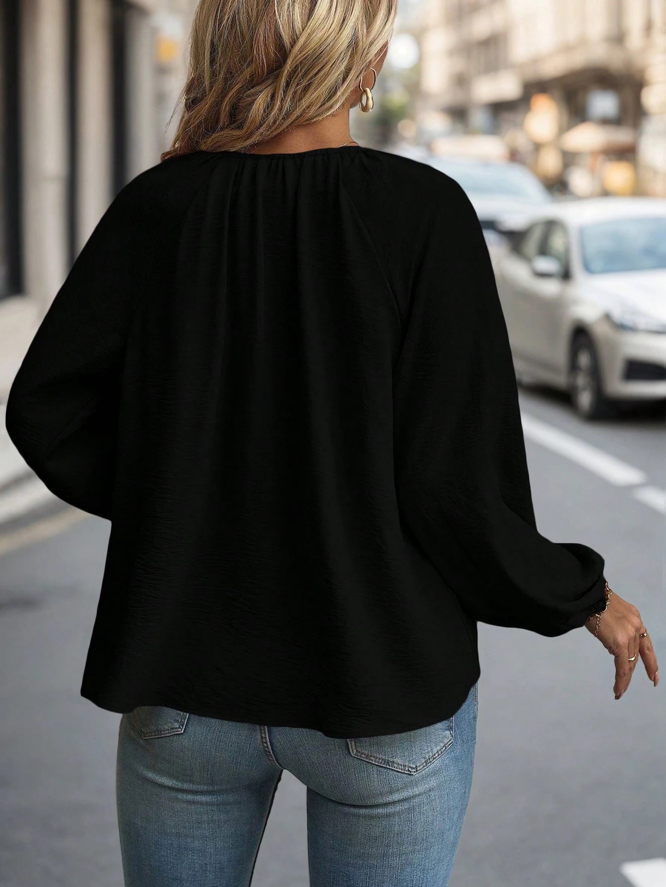 Clasi Plus Size Women's Front-Tied Lantern Sleeve Blouse Fall Cloth For Women