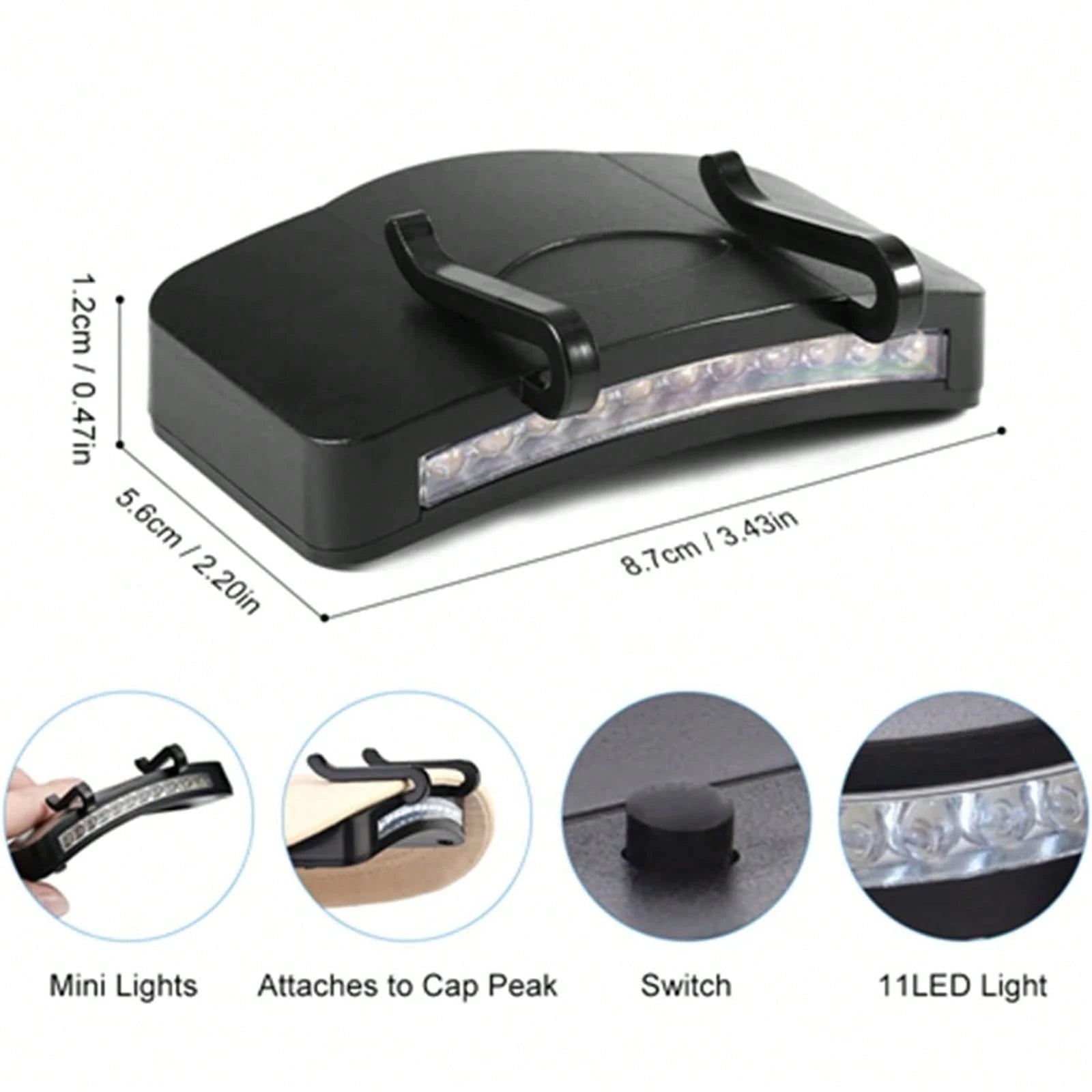 Clip-On LED Hat Light, Under-Visor Headlamp, Splash-Resistant, Ideal For Cycling, Hiking, And Camping (Batteries Not Included)