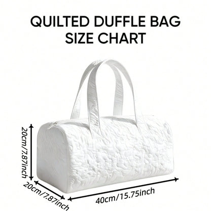 Coastal Quilted Duffle Bag, Barrel Handbag With Palm Anchor Shell Print For Beach Gym Travel