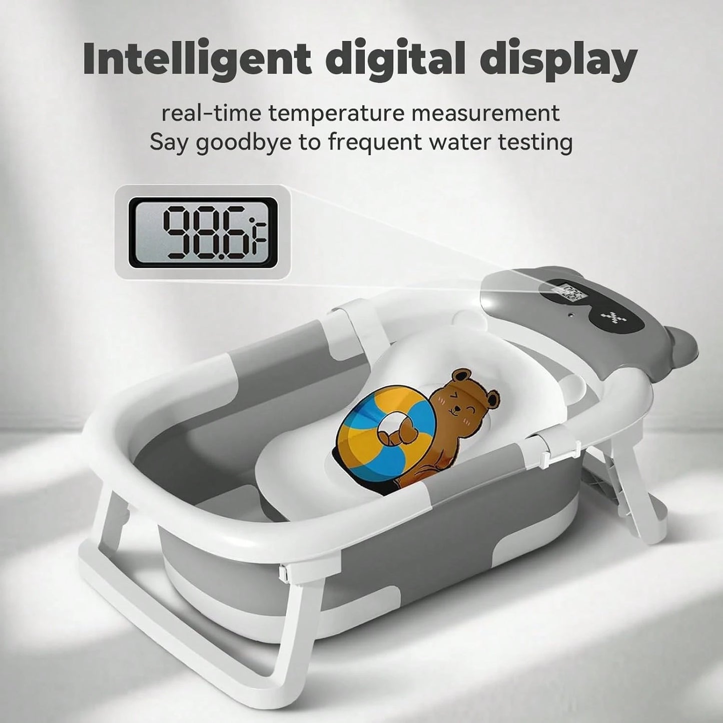 Collapsible Baby Bathtub With Soft Bath Net, Portable Infant Travel Tub, Non-Slip Dinosaur Design