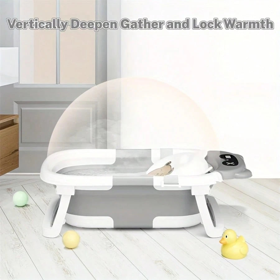 Collapsible Baby Bathtub With Soft Bath Net, Portable Infant Travel Tub, Non-Slip Dinosaur Design