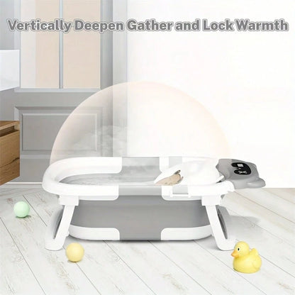 Collapsible Baby Bathtub With Soft Bath Net, Portable Infant Travel Tub, Non-Slip Dinosaur Design