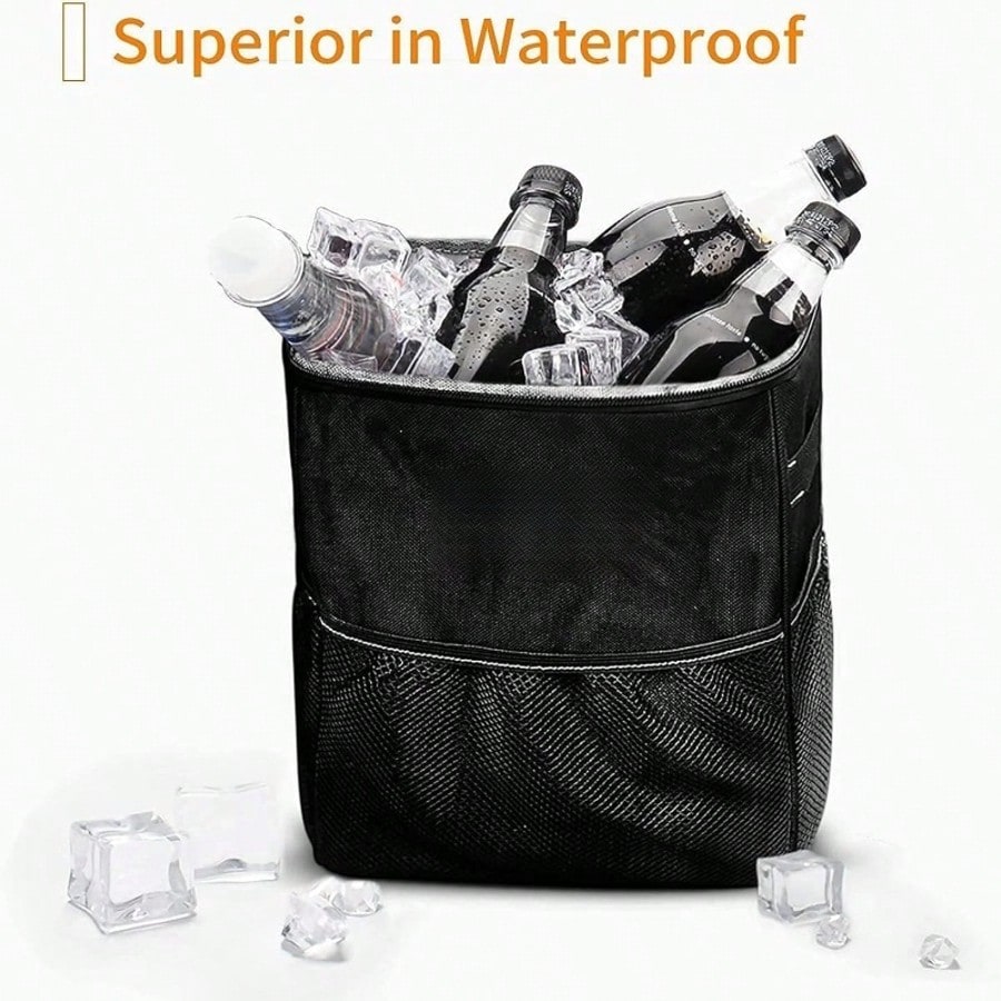 Collapsible Car Trash Can With Lid & Storage Pockets| Durable Polyester Material, Easy To Clean- Multipurpose Garbage Bin For Car, Truck, SUV, Home, Office, Vehicle Interior Organizer, Sleek Desig