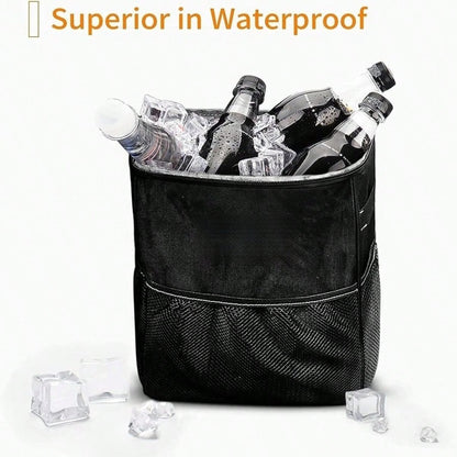 Collapsible Car Trash Can With Lid & Storage Pockets| Durable Polyester Material, Easy To Clean- Multipurpose Garbage Bin For Car, Truck, SUV, Home, Office, Vehicle Interior Organizer, Sleek Desig