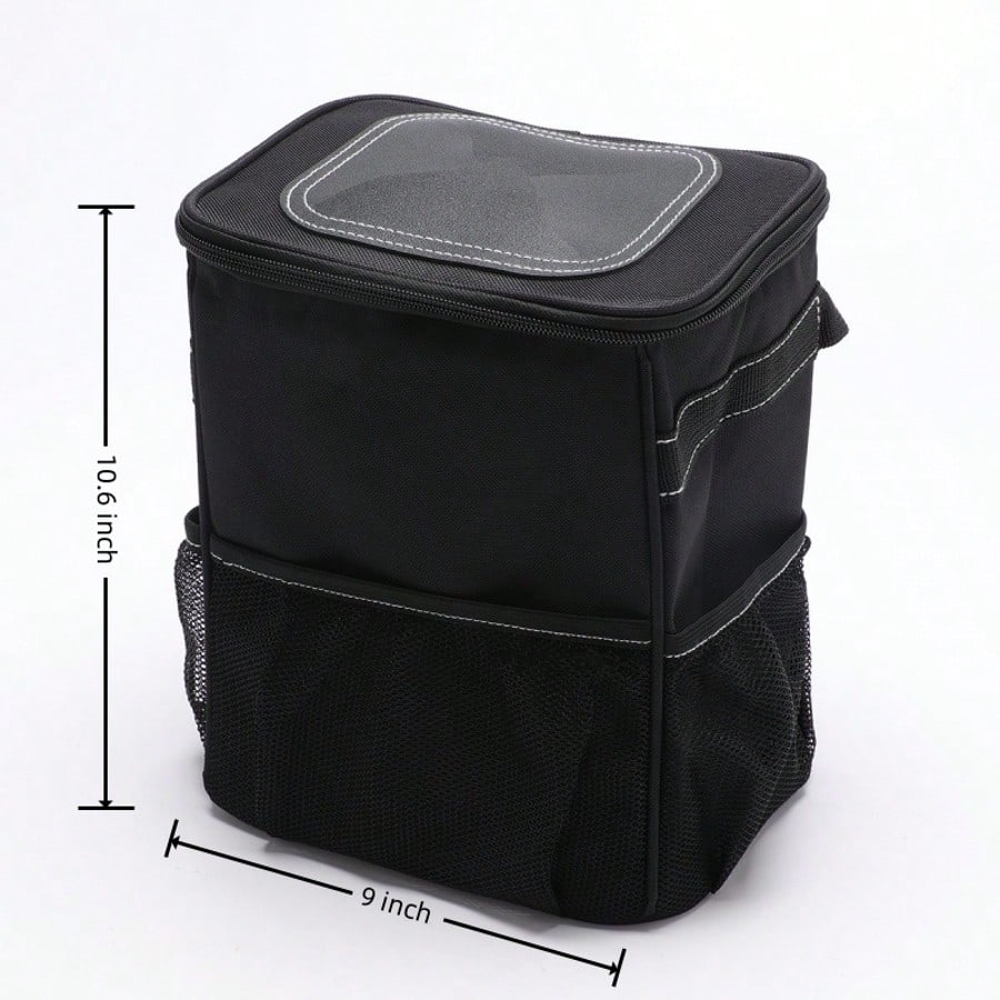 Collapsible Car Trash Can With Lid & Storage Pockets| Durable Polyester Material, Easy To Clean- Multipurpose Garbage Bin For Car, Truck, SUV, Home, Office, Vehicle Interior Organizer, Sleek Desig