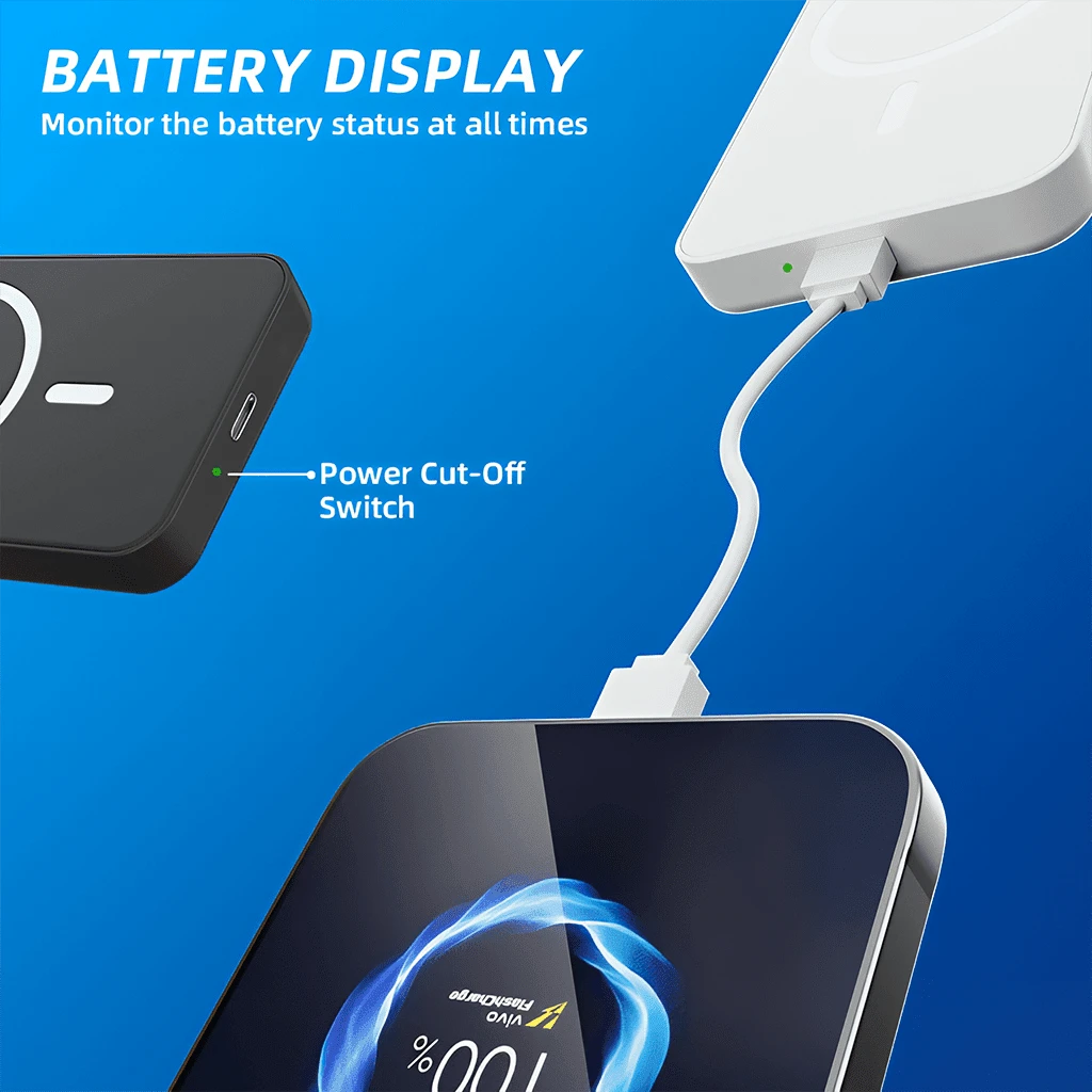 College Essentials 5000mAh Magnetic Wireless Portable Charger 15W Magnetic Charging 22.5W Fast Wired Power Bank Slim Lightweight Phone Charger Dual Device Charging Strong Suction Precise Alignment Com