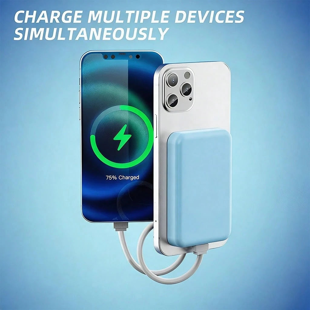 College Essentials 5000mAh Magnetic Wireless Portable Charger 15W Magnetic Charging 22.5W Fast Wired Power Bank Slim Lightweight Phone Charger Dual Device Charging Strong Suction Precise Alignment Com