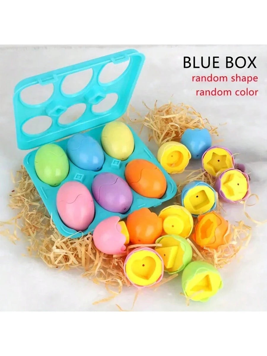 Color And Shape Matching Easter Eggs, Educational Easter Egg Set Toy With Blue Egg Tray, Early Learning Shape And Sorting Recognition Puzzle Skills, Suitable For Toddlers And Kids, Can Be Used As East