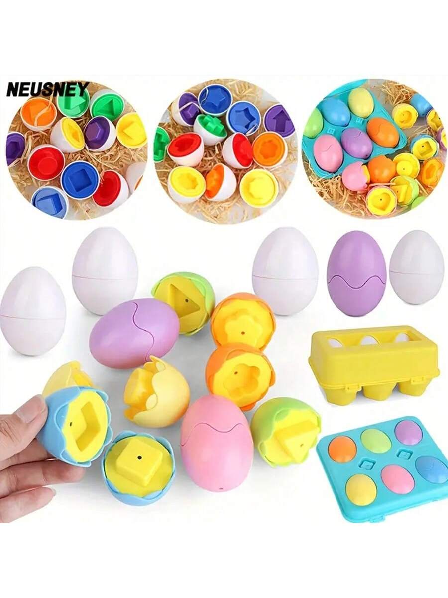 Color And Shape Matching Easter Eggs, Educational Easter Egg Set Toy With Blue Egg Tray, Early Learning Shape And Sorting Recognition Puzzle Skills, Suitable For Toddlers And Kids, Can Be Used As East