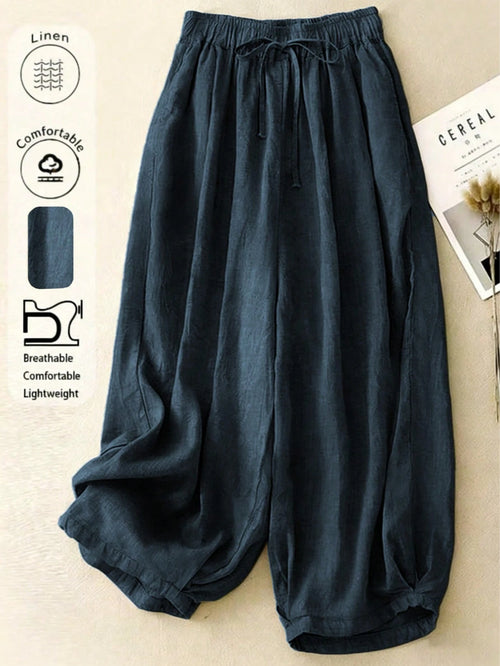 Comfortable Casual High Waist Elastic Linen Drape Pants, Suitable For Autumn & Summer Spring