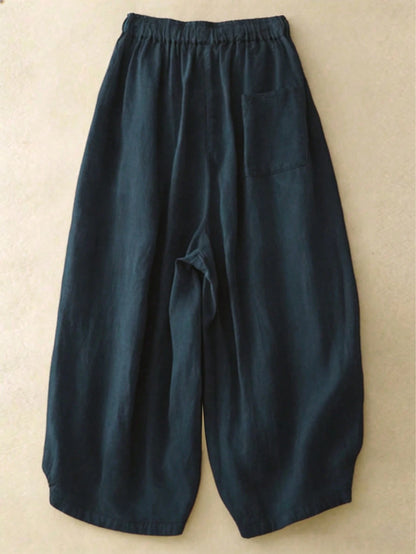 Comfortable Casual High Waist Elastic Linen Drape Pants, Suitable For Autumn & Summer Spring