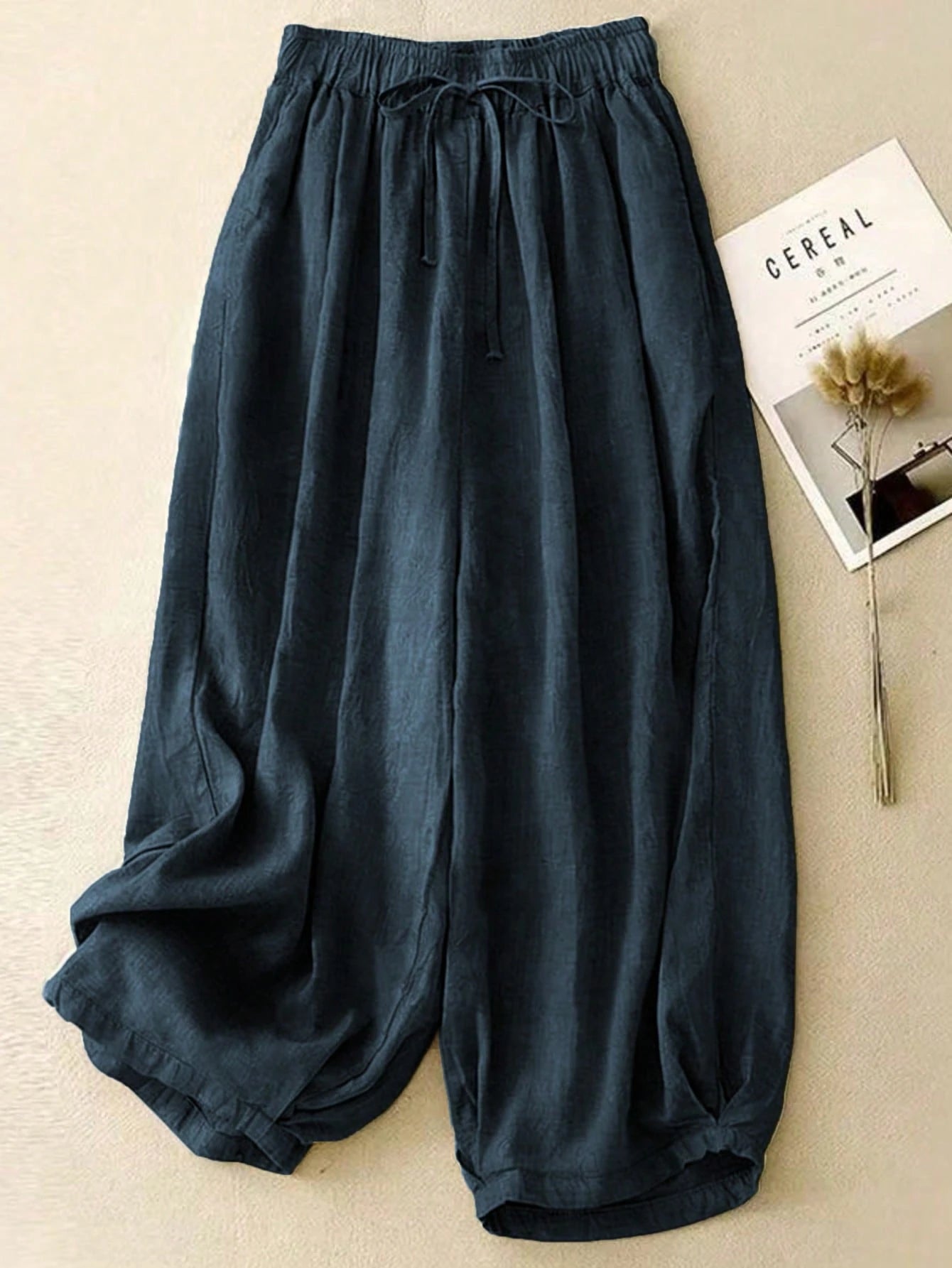 Comfortable Casual High Waist Elastic Linen Drape Pants, Suitable For Autumn & Summer Spring