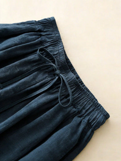 Comfortable Casual High Waist Elastic Linen Drape Pants, Suitable For Autumn & Summer Spring