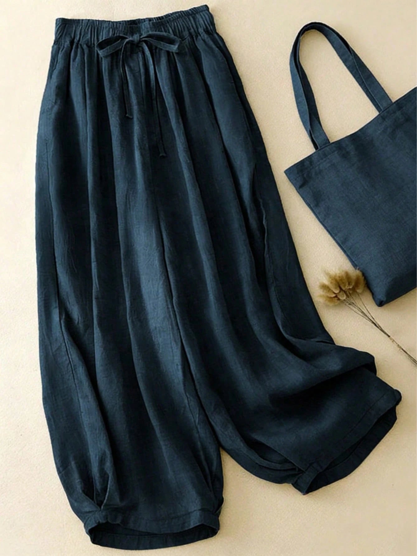 Comfortable Casual High Waist Elastic Linen Drape Pants, Suitable For Autumn & Summer Spring