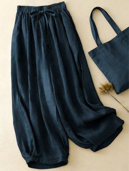 Comfortable Casual High Waist Elastic Linen Drape Pants, Suitable For Autumn & Summer Spring