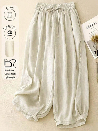 Comfortable Casual High Waist Elastic Linen Drape Pants, Suitable For Autumn & Summer Spring