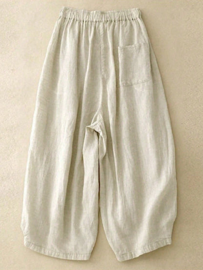 Comfortable Casual High Waist Elastic Linen Drape Pants, Suitable For Autumn & Summer Spring