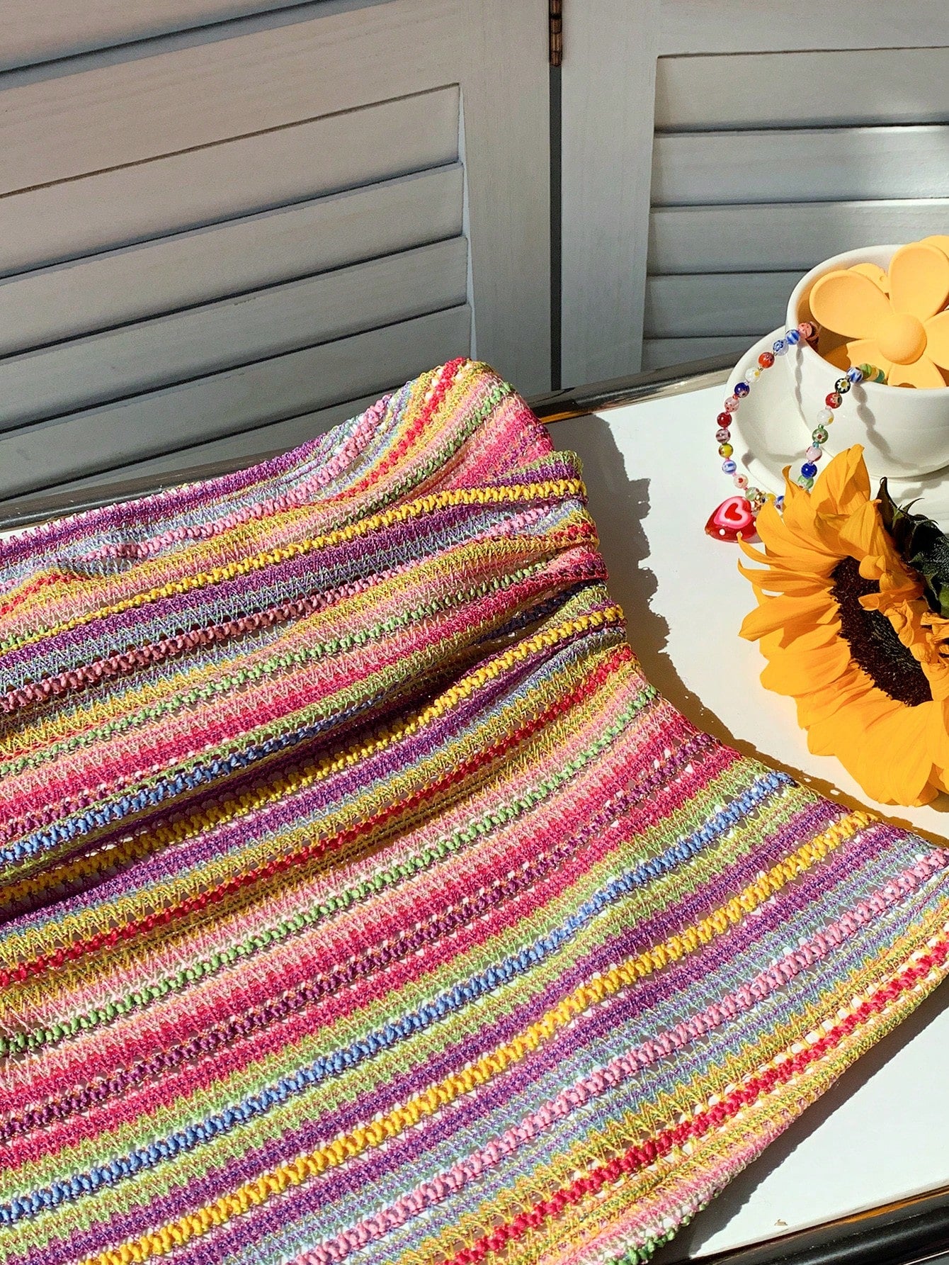Comfortcana 2025 Spring & Summer Plus Size Women Colorful Striped Bandeau Top, Casual Resort Wear