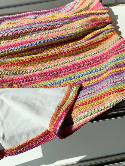 Comfortcana 2025 Spring & Summer Plus Size Women Colorful Striped Bandeau Top, Casual Resort Wear