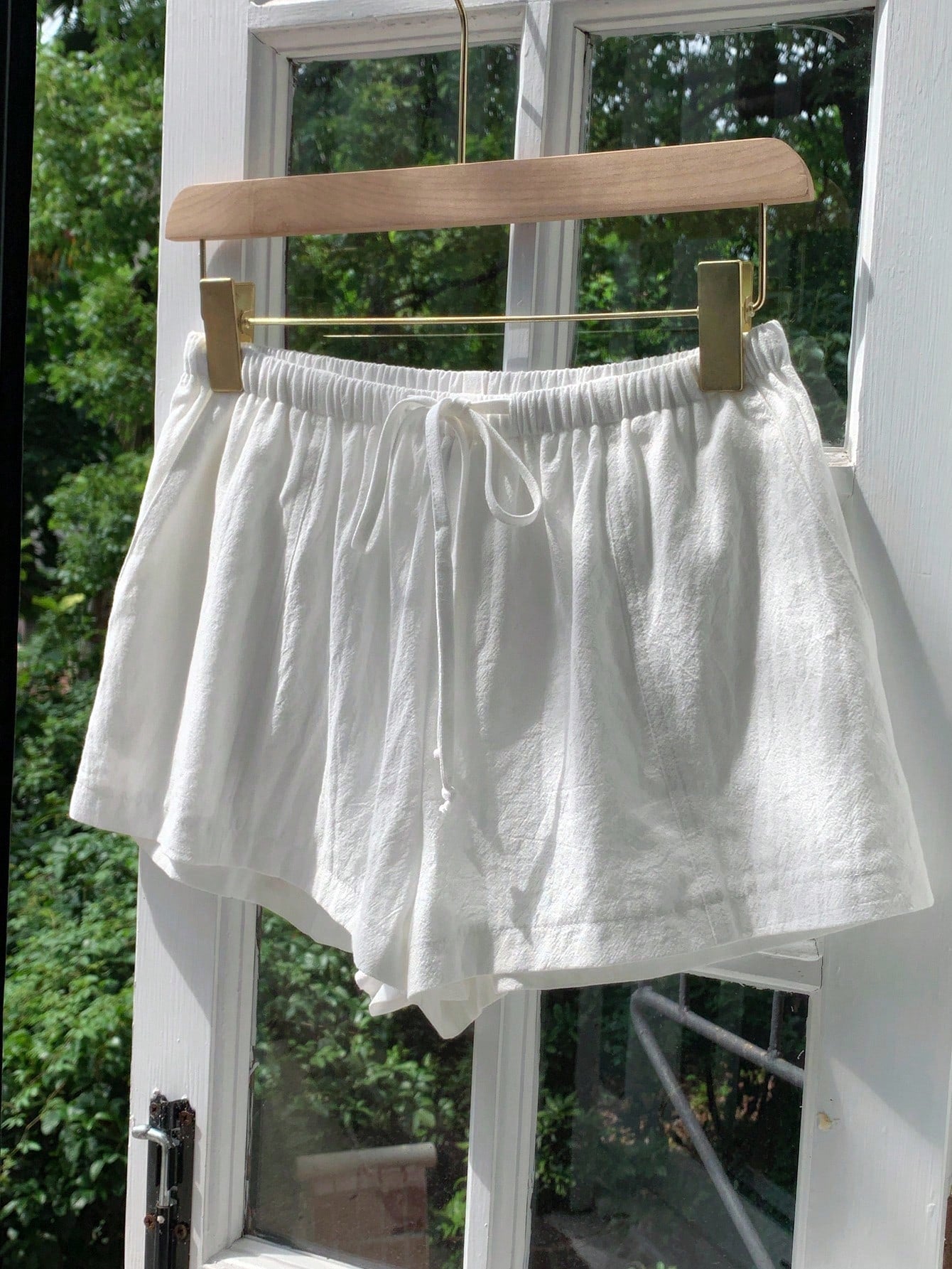 Comfortcana Women Casual Loose Drawstring Solid Color Shorts, Versatile For Everyday Wear White Linen Shorts Lounge Summer