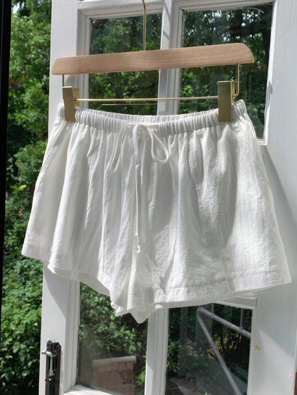 Comfortcana Women Casual Loose Drawstring Solid Color Shorts, Versatile For Everyday Wear White Linen Shorts Lounge Summer