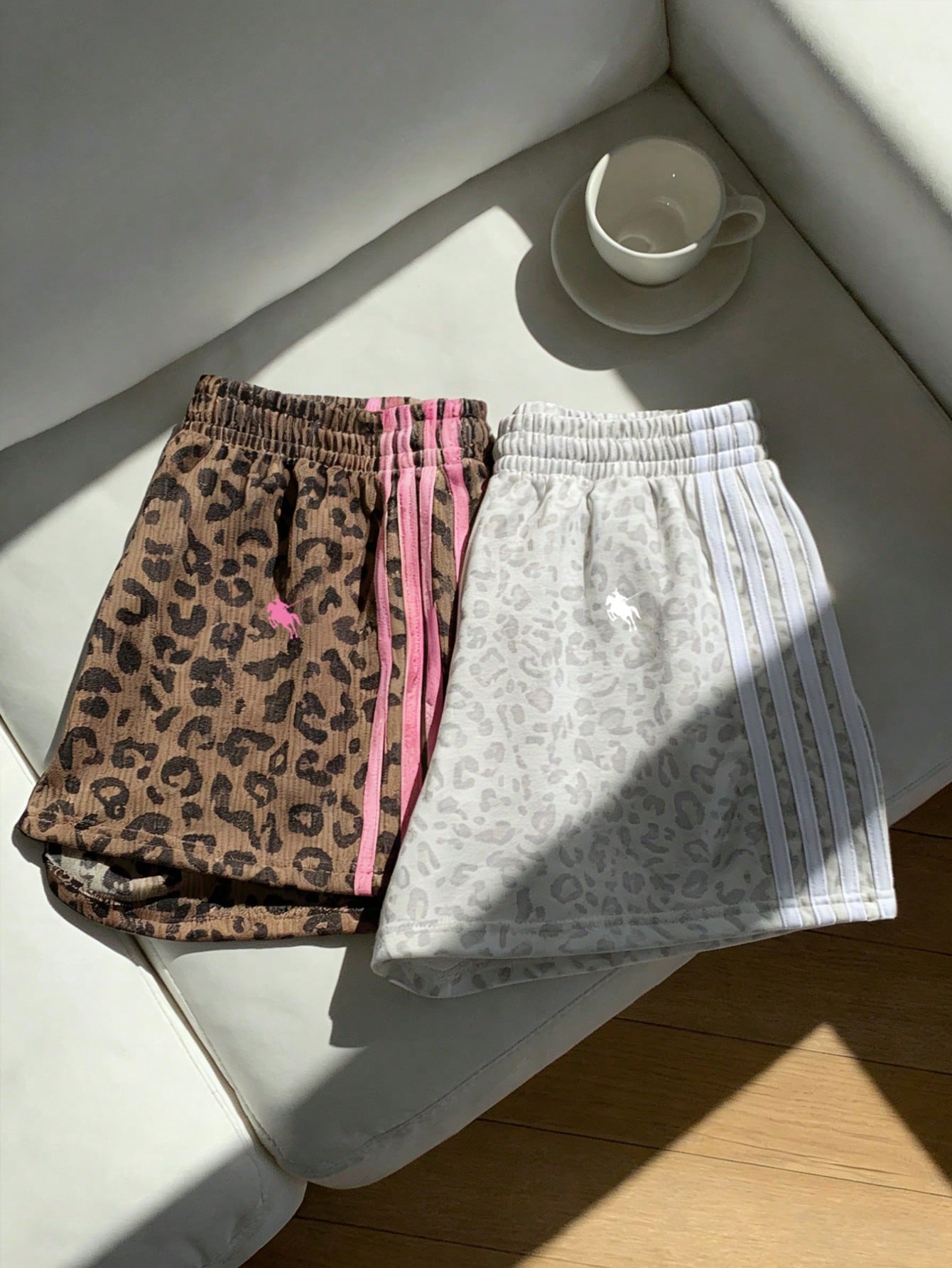 Comfortcana Women's Brown Leopard Print Shorts 2 Pieces Set,Summer Athleisure Gym Sports Equestrian Logo Knit Patchwork Loose Casual Minimalist Comfy Bottoms