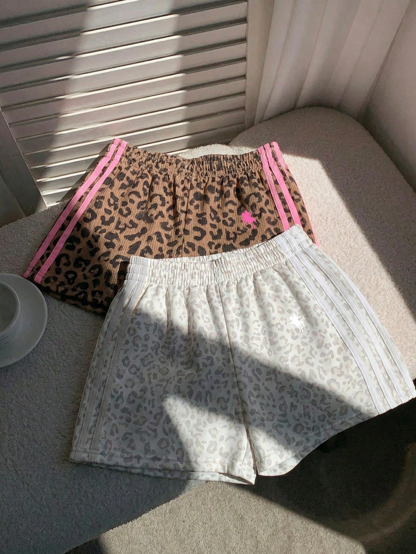 Comfortcana Women's Brown Leopard Print Shorts 2 Pieces Set,Summer Athleisure Gym Sports Equestrian Logo Knit Patchwork Loose Casual Minimalist Comfy Bottoms
