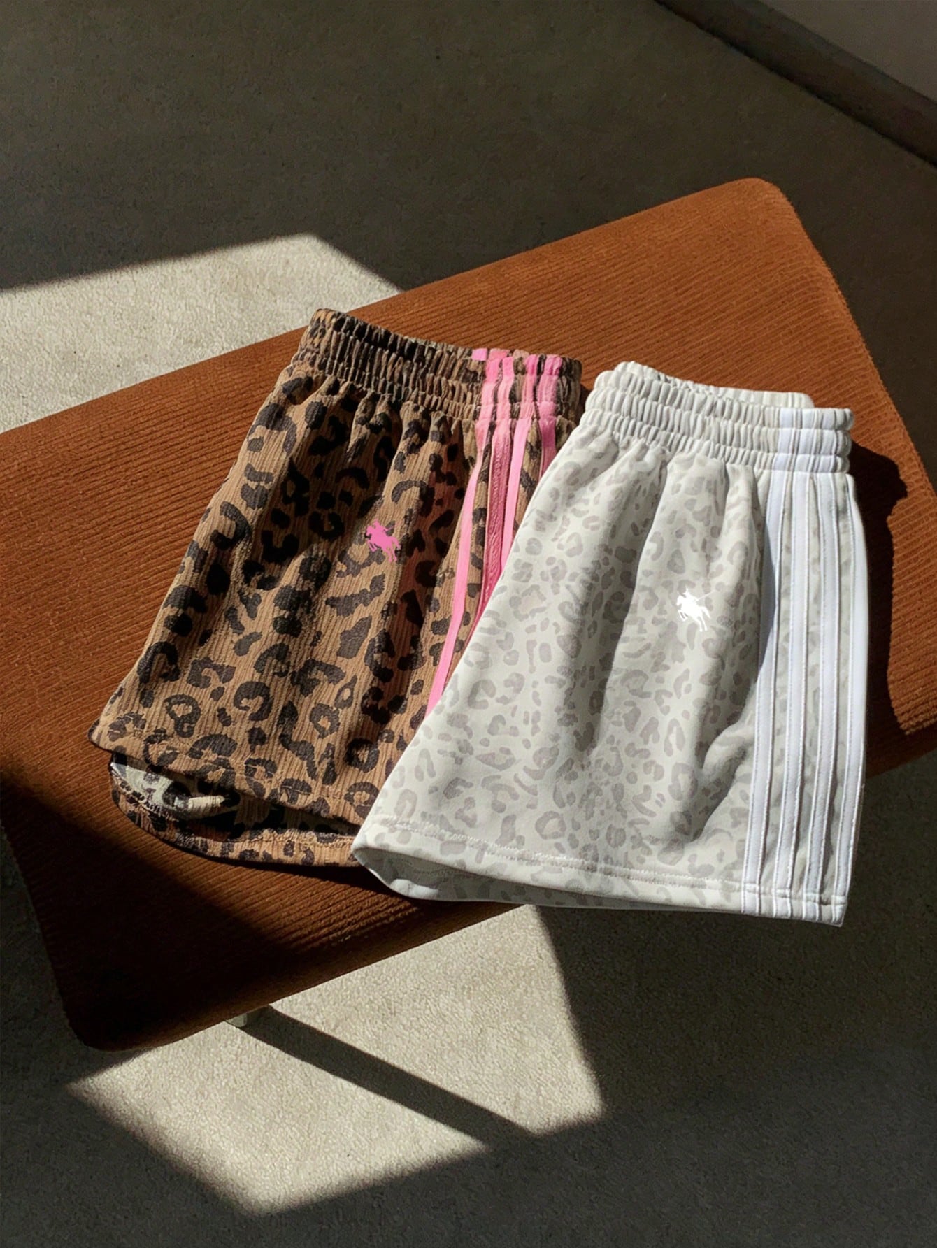 Comfortcana Women's Brown Leopard Print Shorts 2 Pieces Set,Summer Athleisure Gym Sports Equestrian Logo Knit Patchwork Loose Casual Minimalist Comfy Bottoms