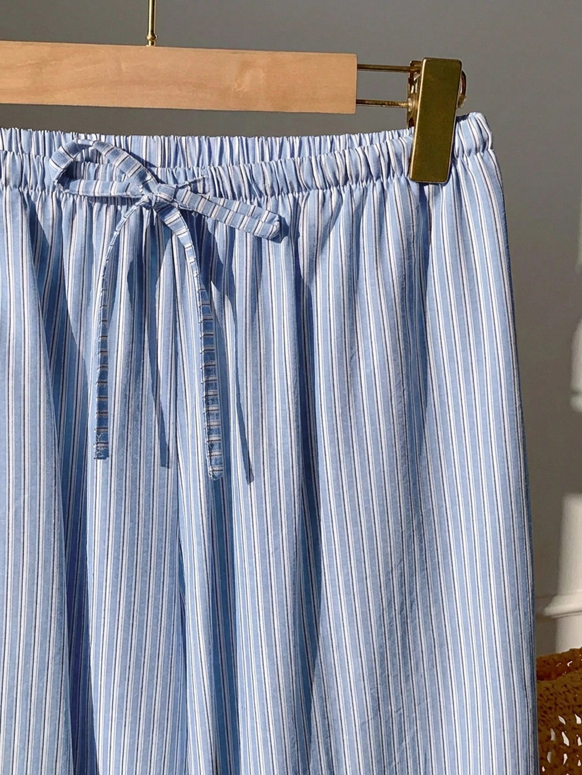 Comfortcana Women's Casual Blue Striped Cotton Drawstring Waist Wide Leg Pants, Suitable For Daily Commute, Vacation, Y2K Style, Spring/Summer, Valentine's Day