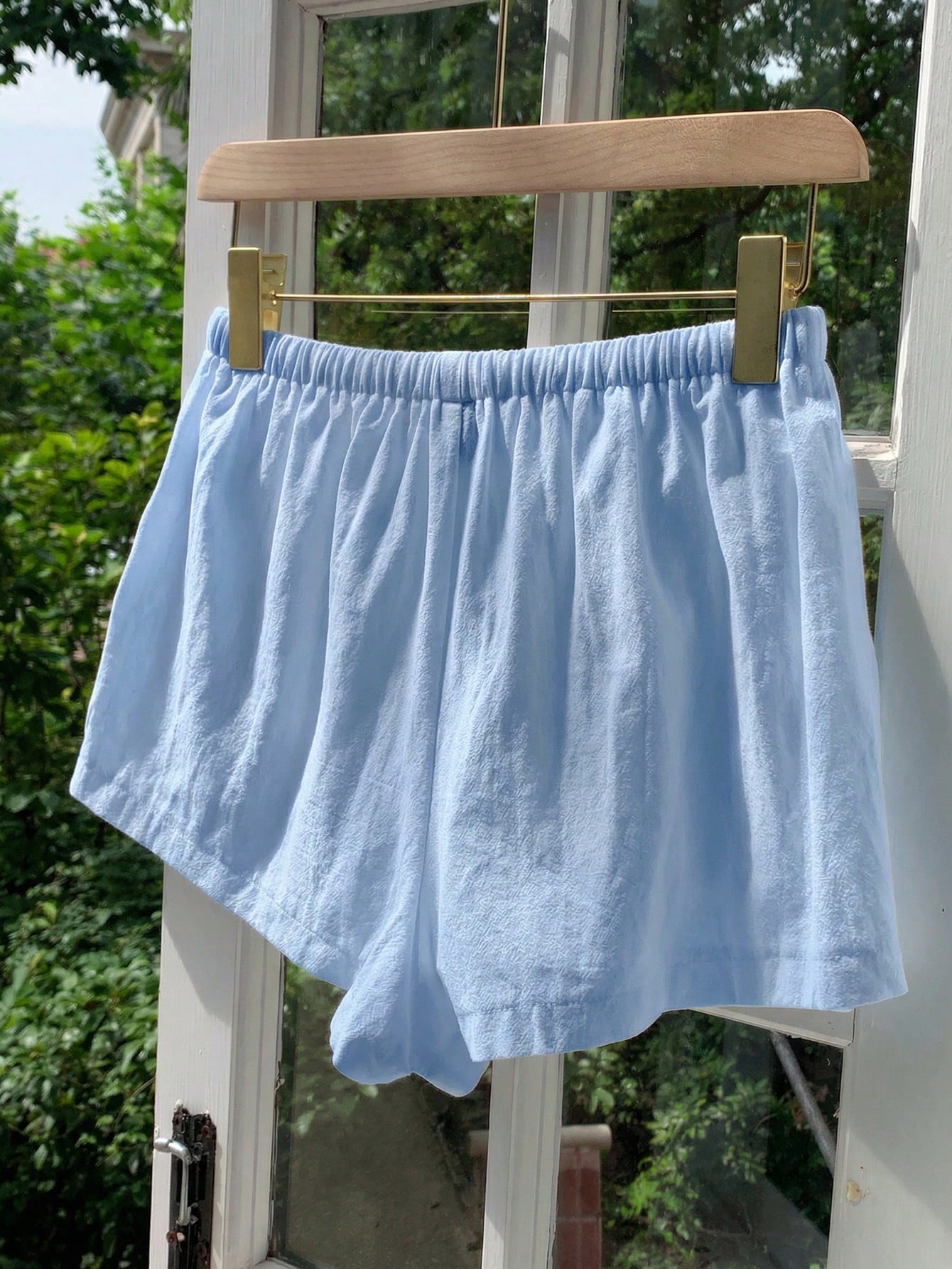 Comfortcana Women's Casual Loose Drawstring Solid Color Shorts, Versatile Daily Wear Blue Linen Shorts