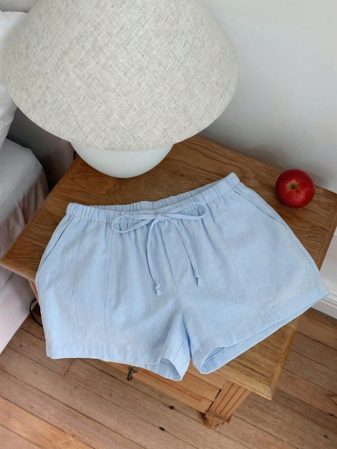 Comfortcana Women's Casual Loose Drawstring Solid Color Shorts, Versatile Daily Wear Blue Linen Shorts
