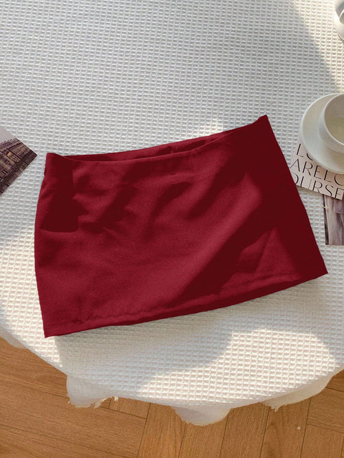 Comfortcana Women Solid Color Low-Waist Short Casual Skirt