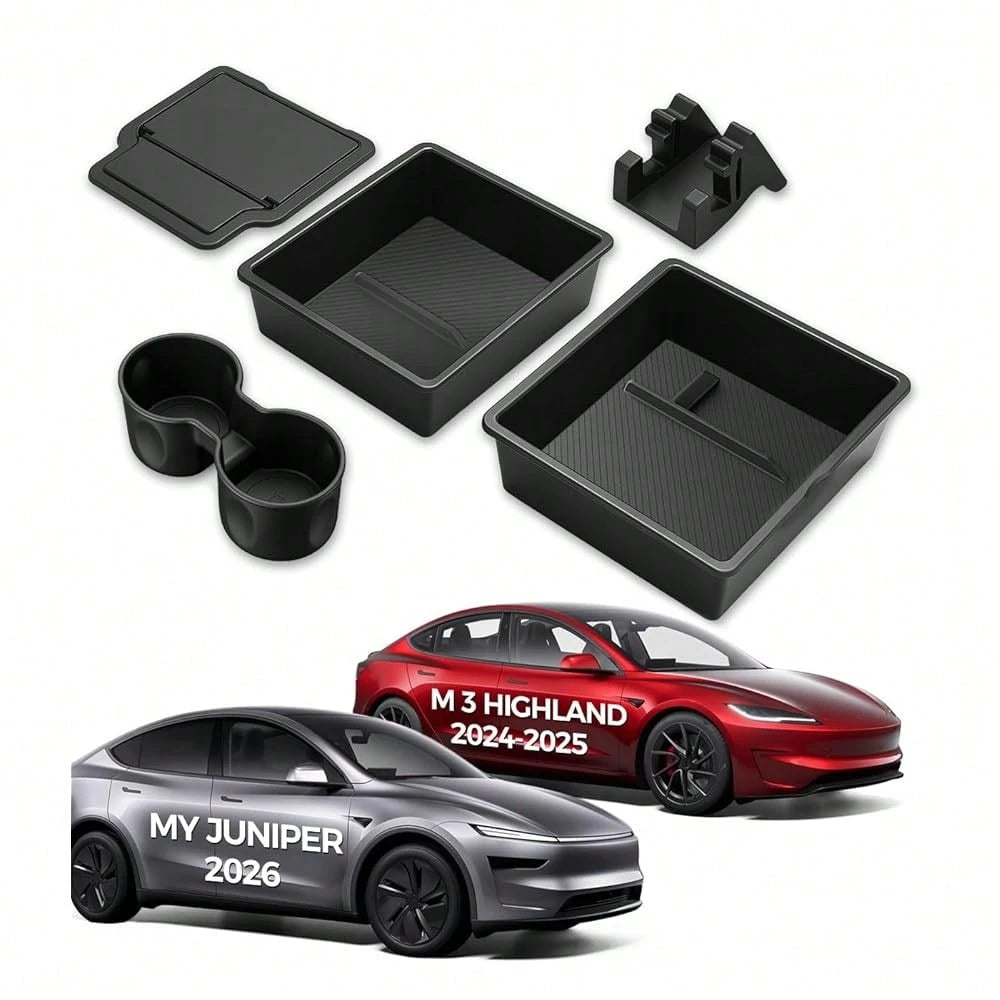 Console Organizer 5PCS Compatible With Tesla Model Y Juniper2026, Armrest Storage Tray, Hidden Storage Box, Cup Holder, Phone Holder – Interior Accessories For New Model Y/3 2025
