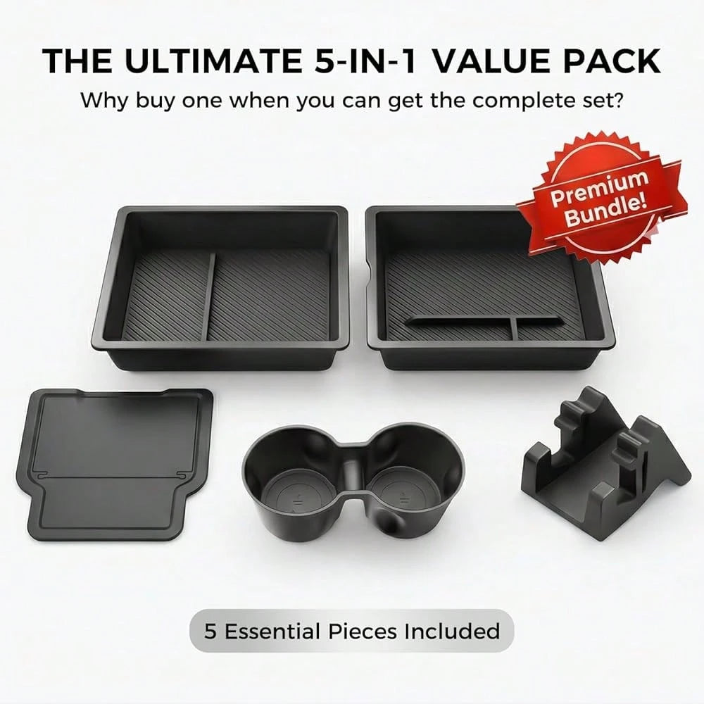 Console Organizer 5PCS Compatible With Tesla Model Y Juniper2026, Armrest Storage Tray, Hidden Storage Box, Cup Holder, Phone Holder – Interior Accessories For New Model Y/3 2025