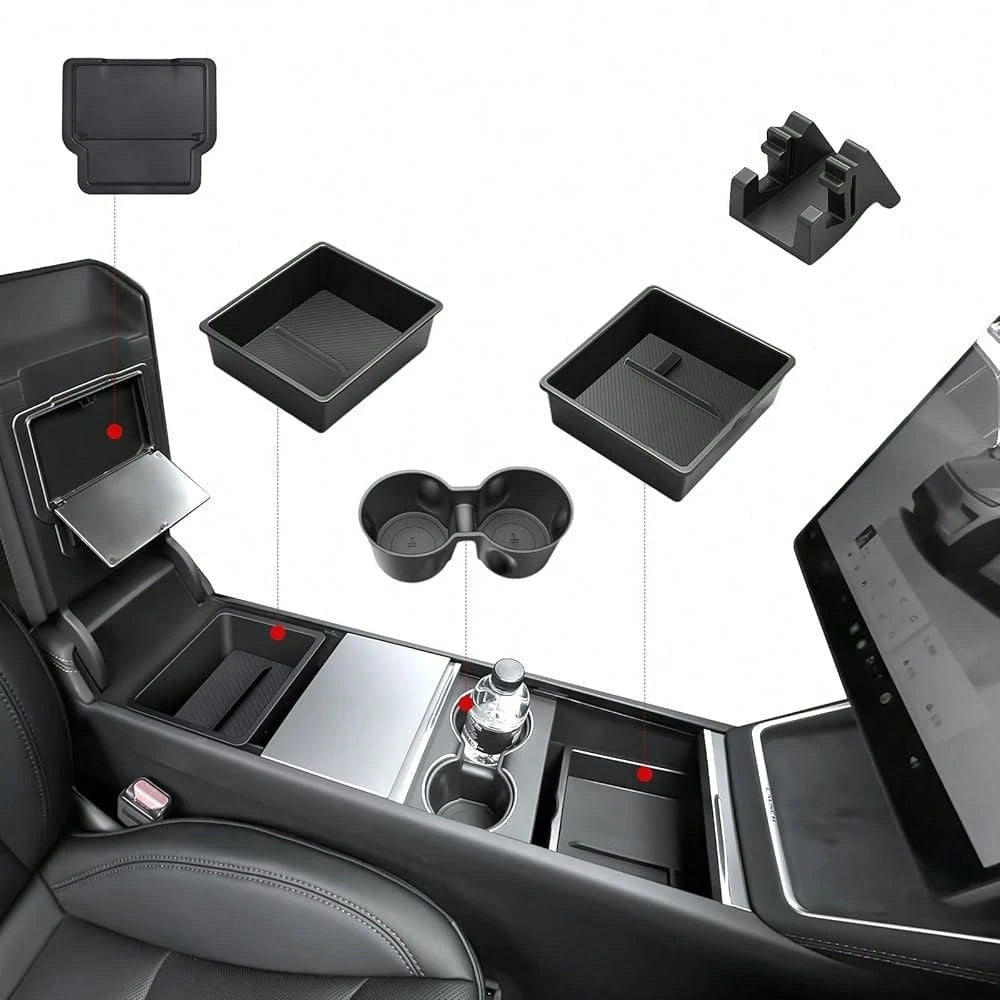 Console Organizer 5PCS Compatible With Tesla Model Y Juniper2026, Armrest Storage Tray, Hidden Storage Box, Cup Holder, Phone Holder – Interior Accessories For New Model Y/3 2025