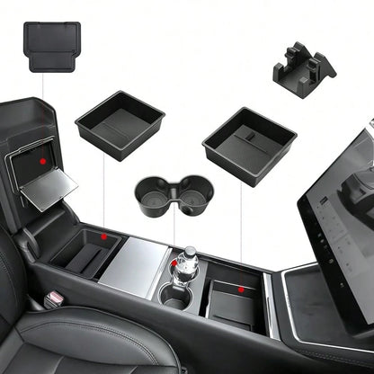 Console Organizer 5PCS Compatible With Tesla Model Y Juniper2026, Armrest Storage Tray, Hidden Storage Box, Cup Holder, Phone Holder – Interior Accessories For New Model Y/3 2025