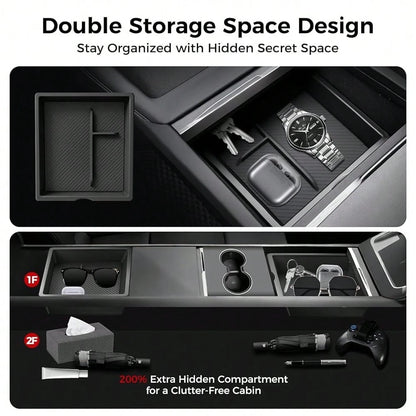 Console Organizer 5PCS Compatible With Tesla Model Y Juniper2026, Armrest Storage Tray, Hidden Storage Box, Cup Holder, Phone Holder – Interior Accessories For New Model Y/3 2025