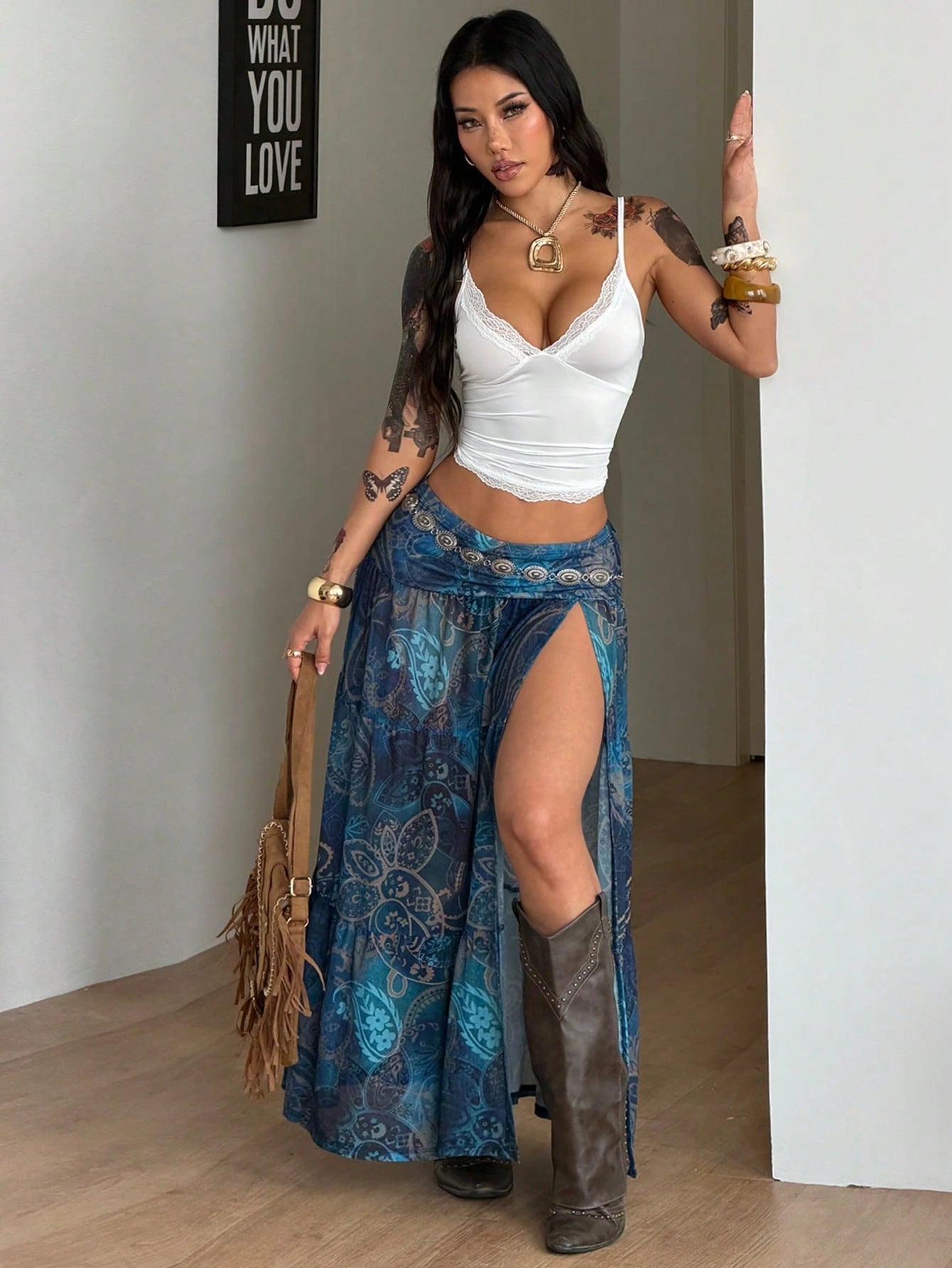 Coolane Autumn For Women Streetwear Sexy Boho Casual Vintage Y2K Elegant Sweet Graphic Navy Blue Mesh Split Skirt, Vacation Women Beach Vacation Vacation