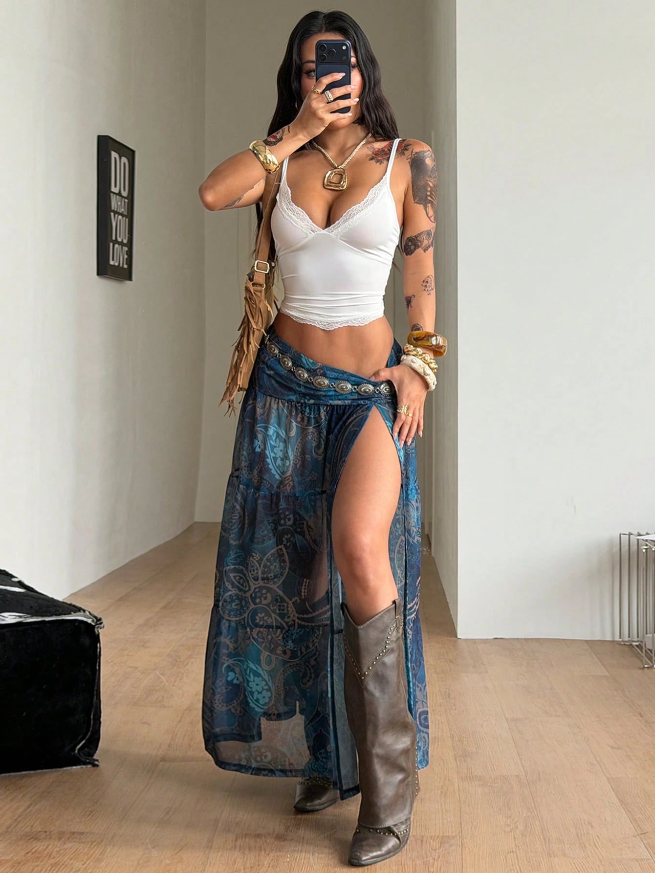 Coolane Autumn For Women Streetwear Sexy Boho Casual Vintage Y2K Elegant Sweet Graphic Navy Blue Mesh Split Skirt, Vacation Women Beach Vacation Vacation