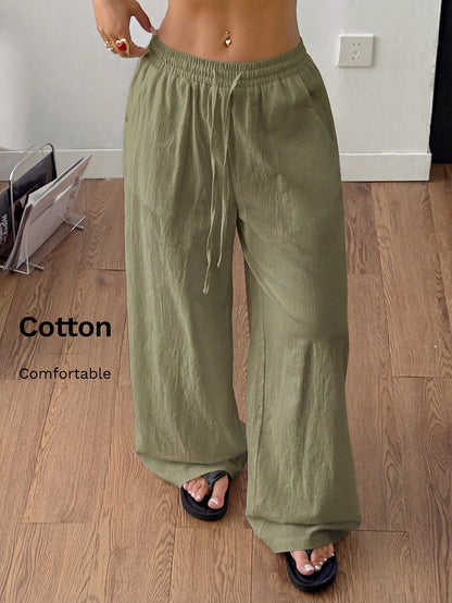 Coolane Women's Summer Country Concert Going Out Beach Outfits Boho Basic Minimalist Washed 100%Cotton White Pants Curved Hem Pants
